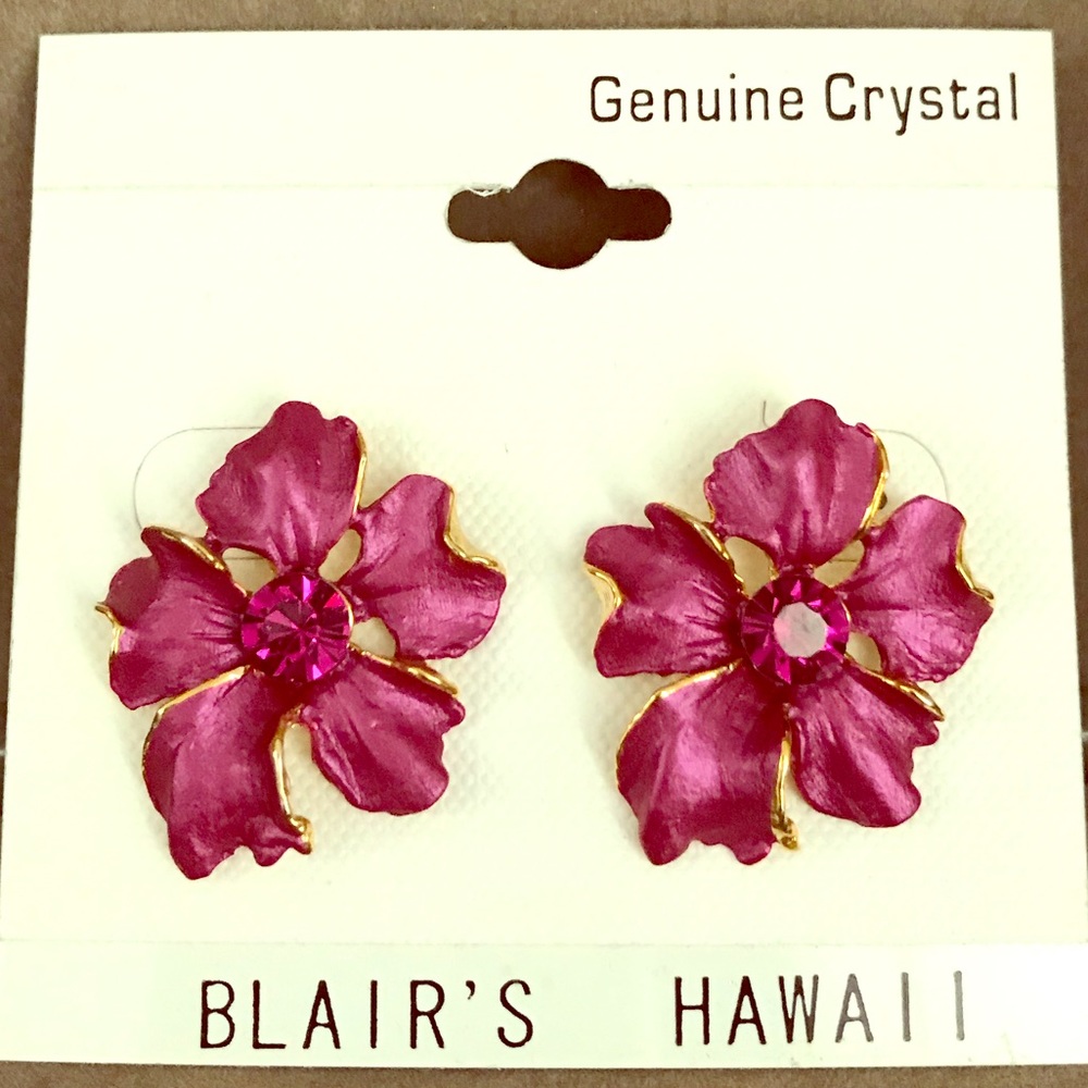 Blair’s Hawaii Flower Earrings with Crystal